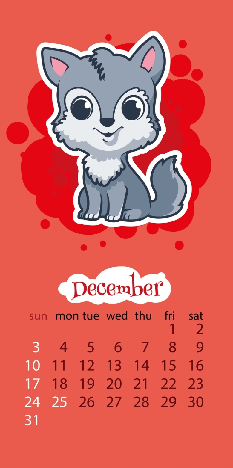 卡通动物2017年12月日历