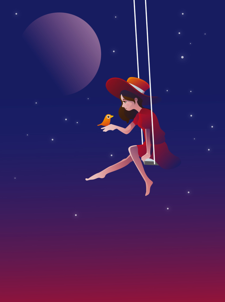 关键词 : 小清新,卡通,插画,文艺,星空,女孩,秋千,安静,宁静,童年
