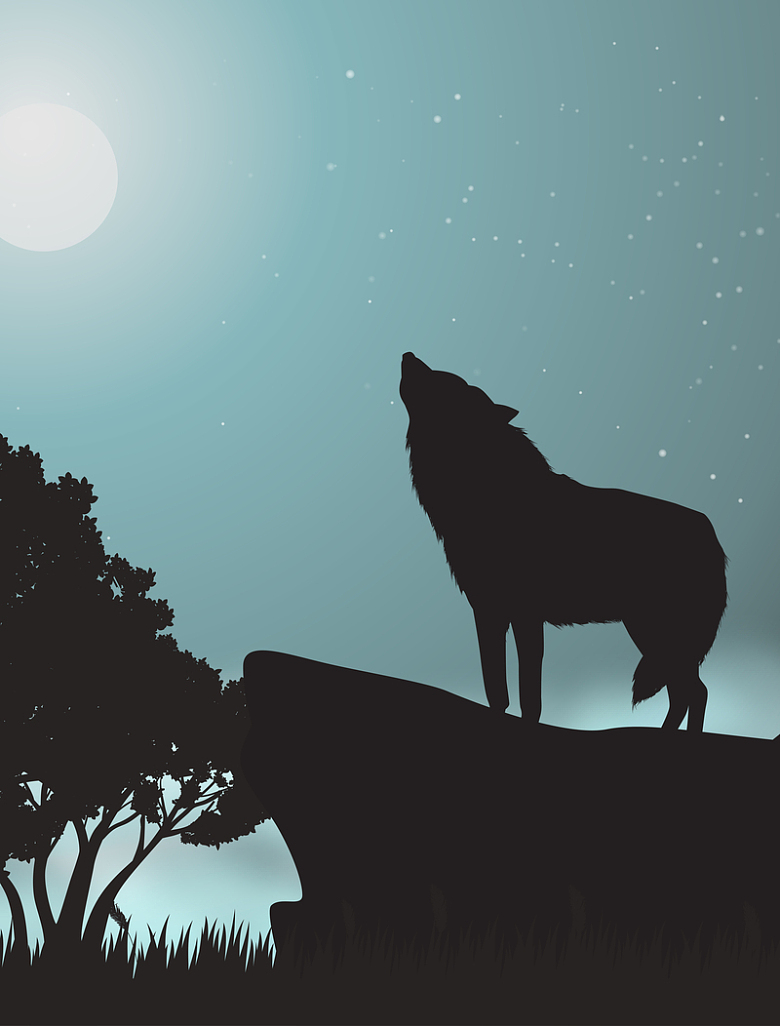 月色狼嚎狩猎营销商业背景素材