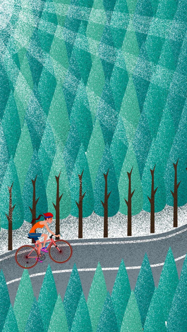 骑自行车,自行车,森林,绿色,跑道,运动,山地自行车,手绘卡通森羀