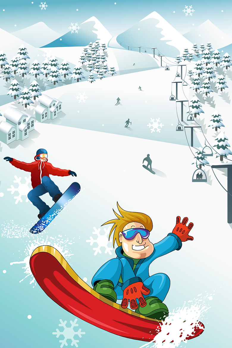 卡通冬季滑雪广告设计