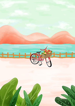 风景河边手绘插画海报
