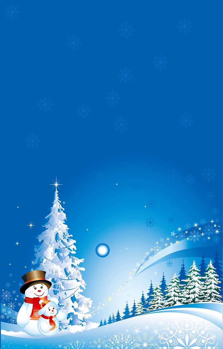 蓝色雪人和圣诞树背景素材
