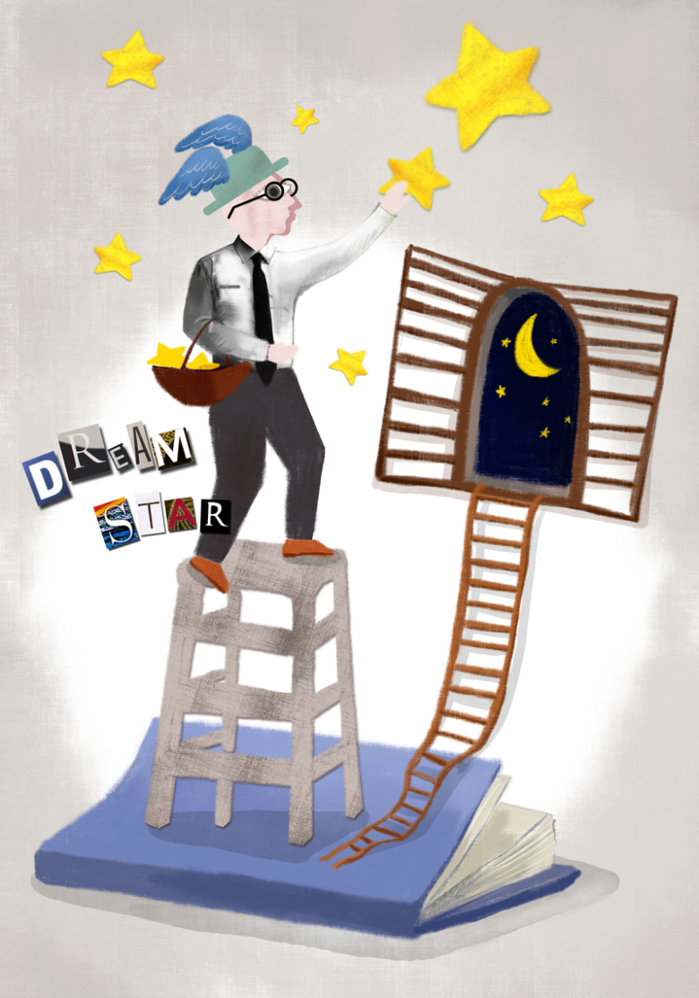 手绘爬梯星星梦想背景素材