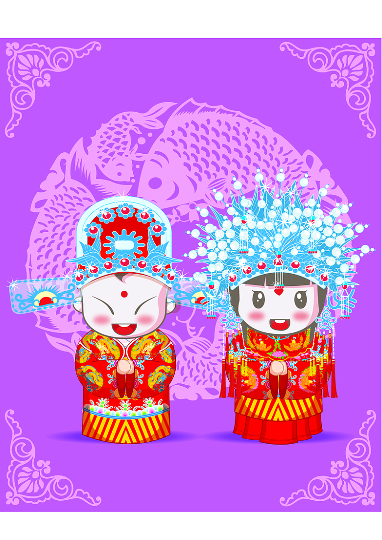 卡通中国古装新郎新娘背景素材