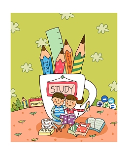卡通杯子中铅笔插画背景素材