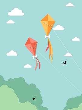 踏青放风筝扁平化海报背景模板