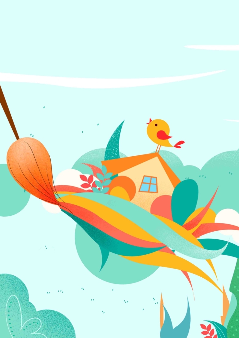 春天手绘插画海报背景模板