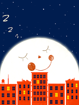 蓝色城市夜晚睡眠平面背景