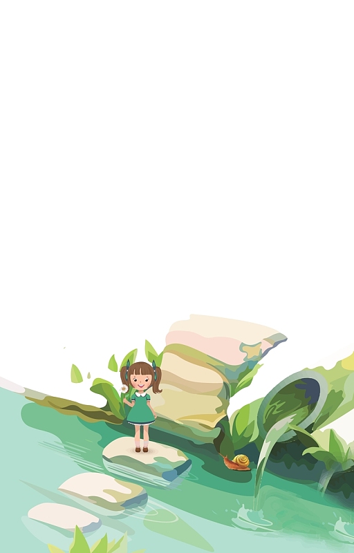 溪涧石头上的小女孩背景素材