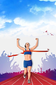 马拉松蓝色卡通运动宣传背景