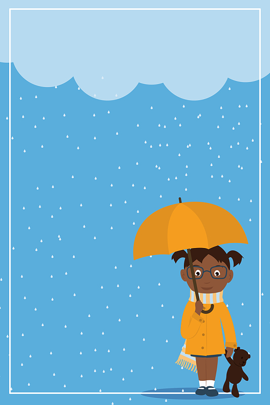 蓝色卡通简约下雨背景