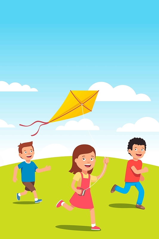 放风筝踏青卡通手绘插画简约背景