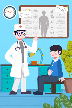 卡通民生医疗医生病人检查病情体检健康背景图