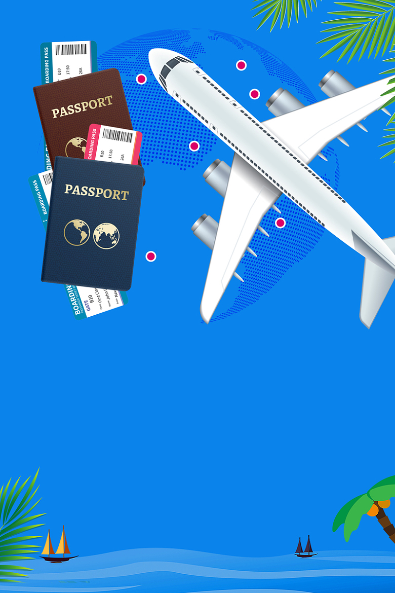 蓝色出境游签证在手去旅游海报