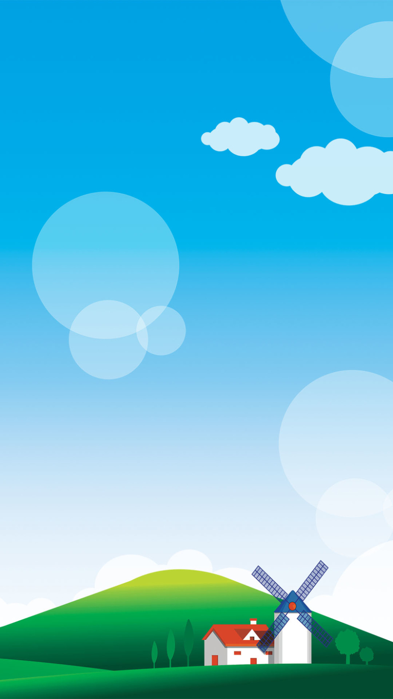 卡通房屋蓝天psd分层h5背景