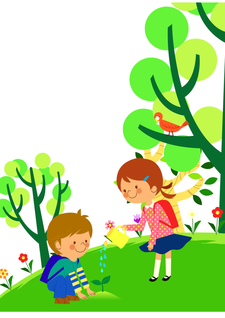 植树节守护小树苗可爱插画海报背景素材