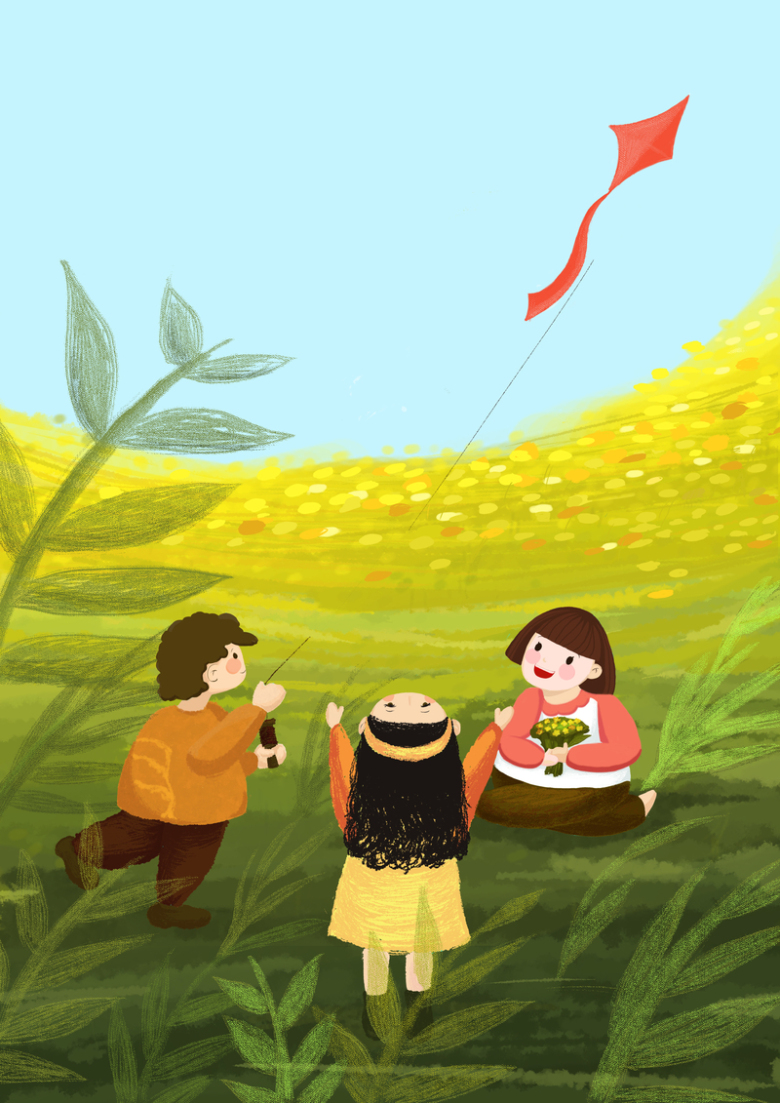 春暖花开童心四溢郊外旅游海报背景素材