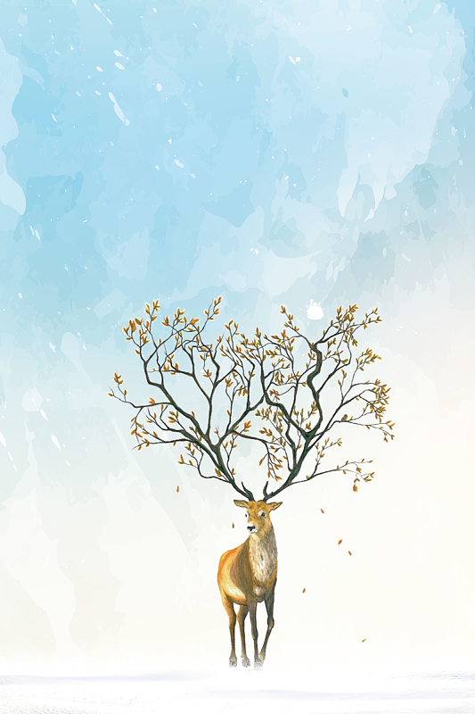 最新蓝色麋鹿卡通手绘背景素材图片-蓝色麋鹿背景图片下载-觅元素