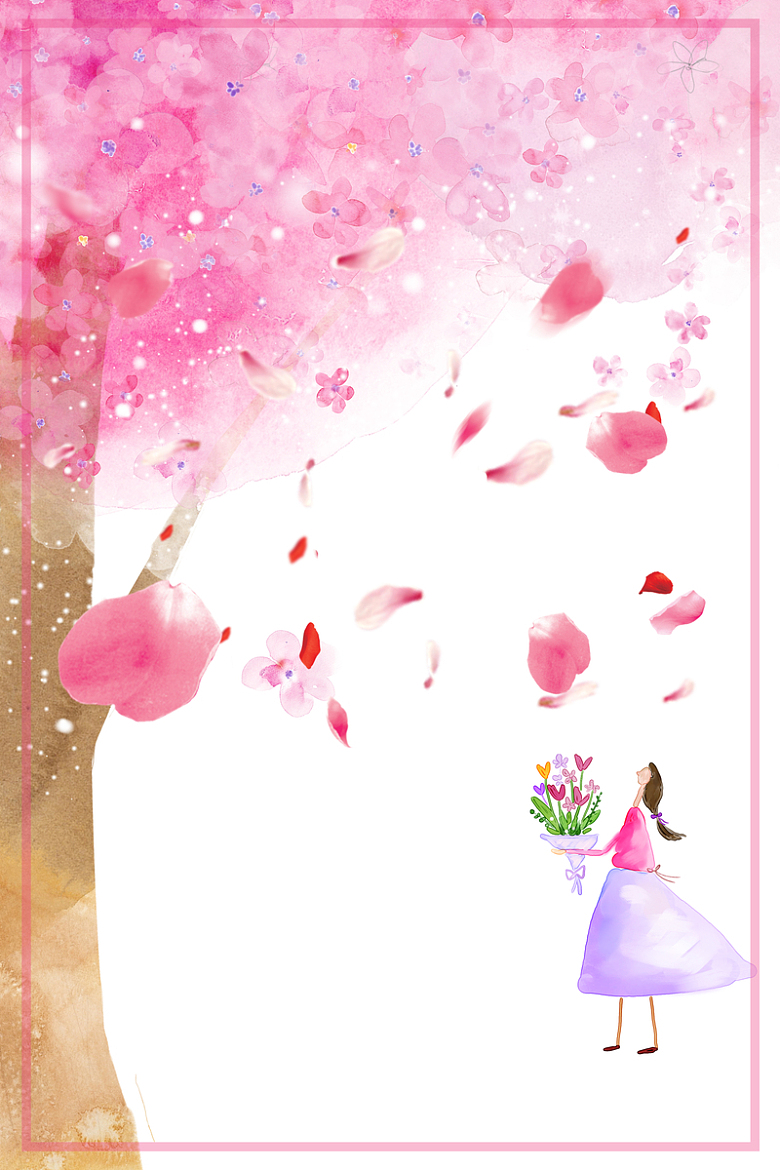 粉色手绘樱花树传统节气立春海报