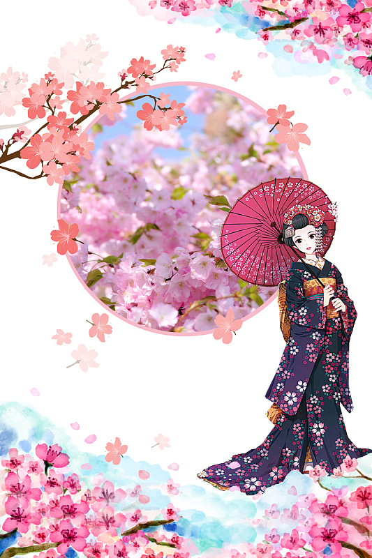 手绘女孩浪漫樱花节海报