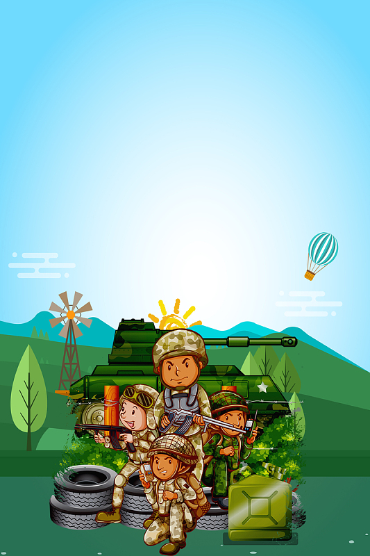 夏令军营卡通人物海报