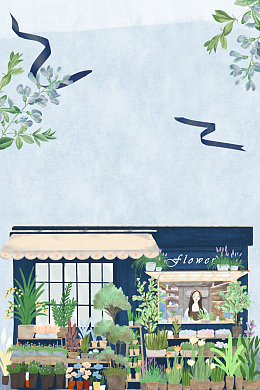 清新手绘风格花店海报