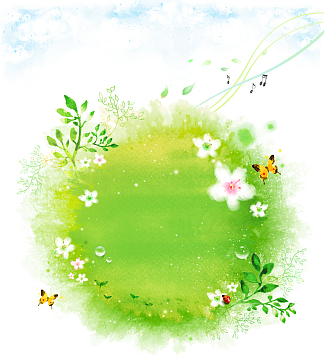 手绘绿色花草背景