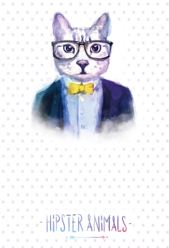 时尚水彩绘猫头人身海报背景素材