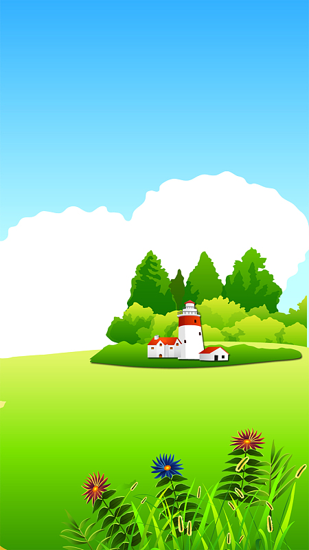 小清新春季风景绿地城堡h5背景素材