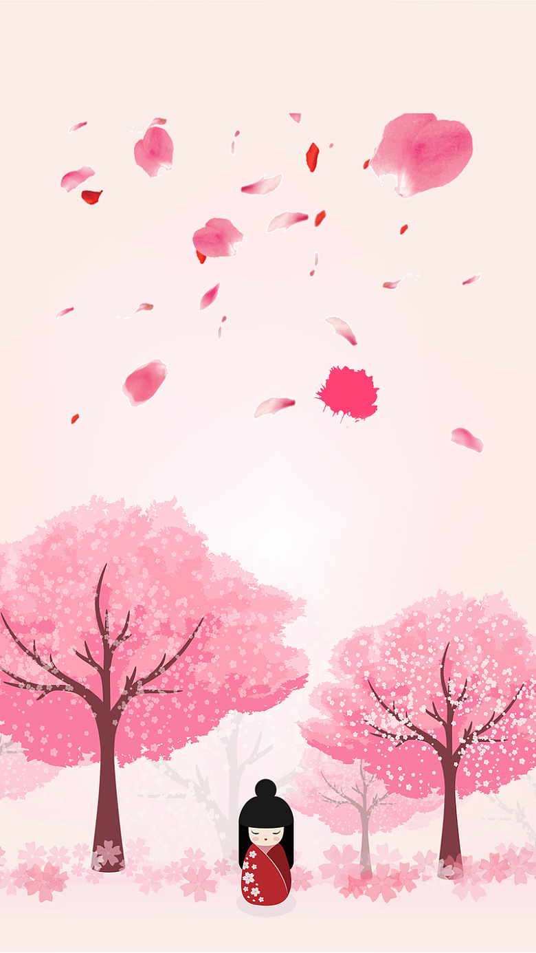 粉色手绘浪漫樱花PSD分层H5背景素材