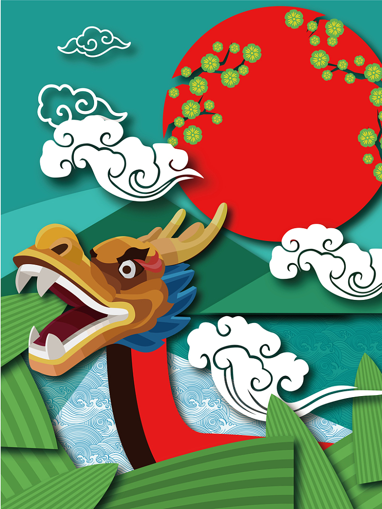 中国风手绘创意端午节促销海报背景素材