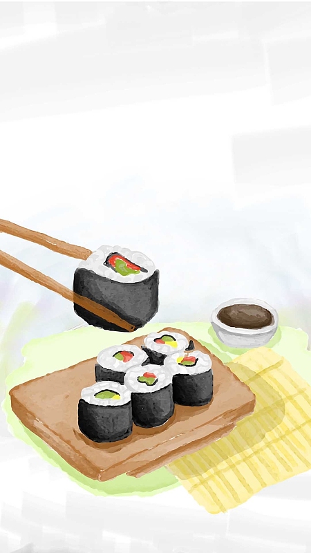 灰色手绘寿司PSD分层H5背景素材