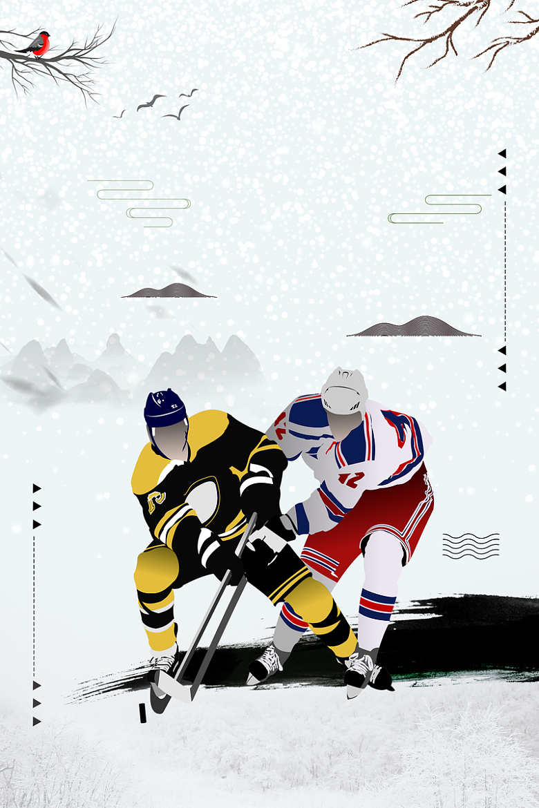 创意手绘冬季冰球广告海报