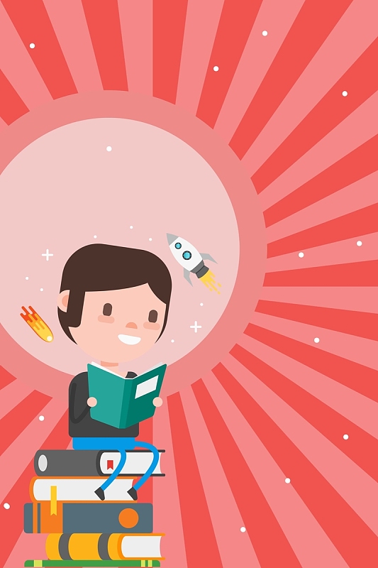 学习看书的人红色卡通手绘背景