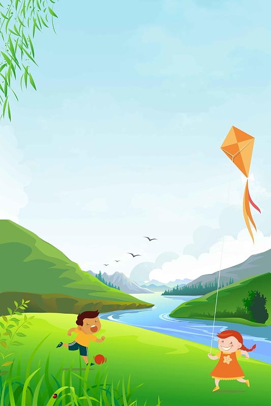 踏青简约手绘卡通插画背景