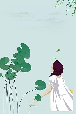 手绘女孩二十四节气小满海报