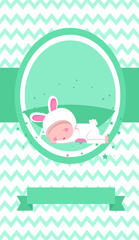 婴儿兔耳朵荧光绿色波浪纹海报背景素材