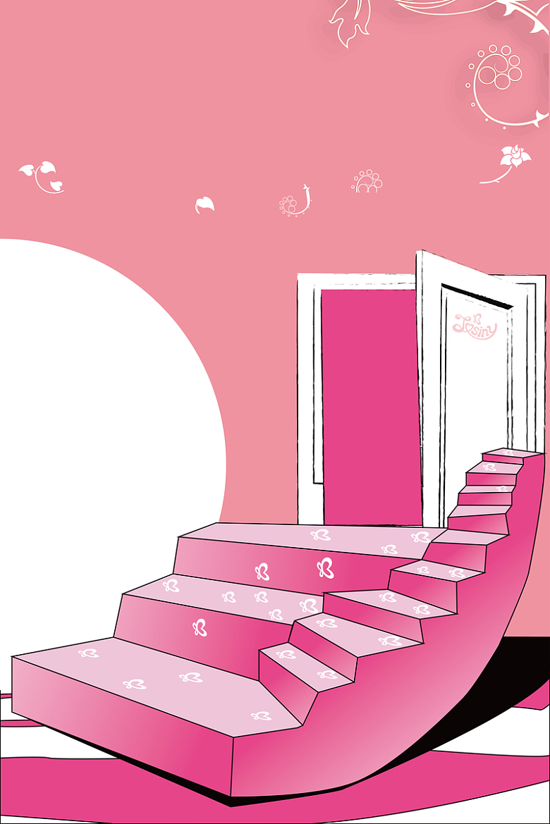 粉色卡通楼梯创意促销海报背景素材