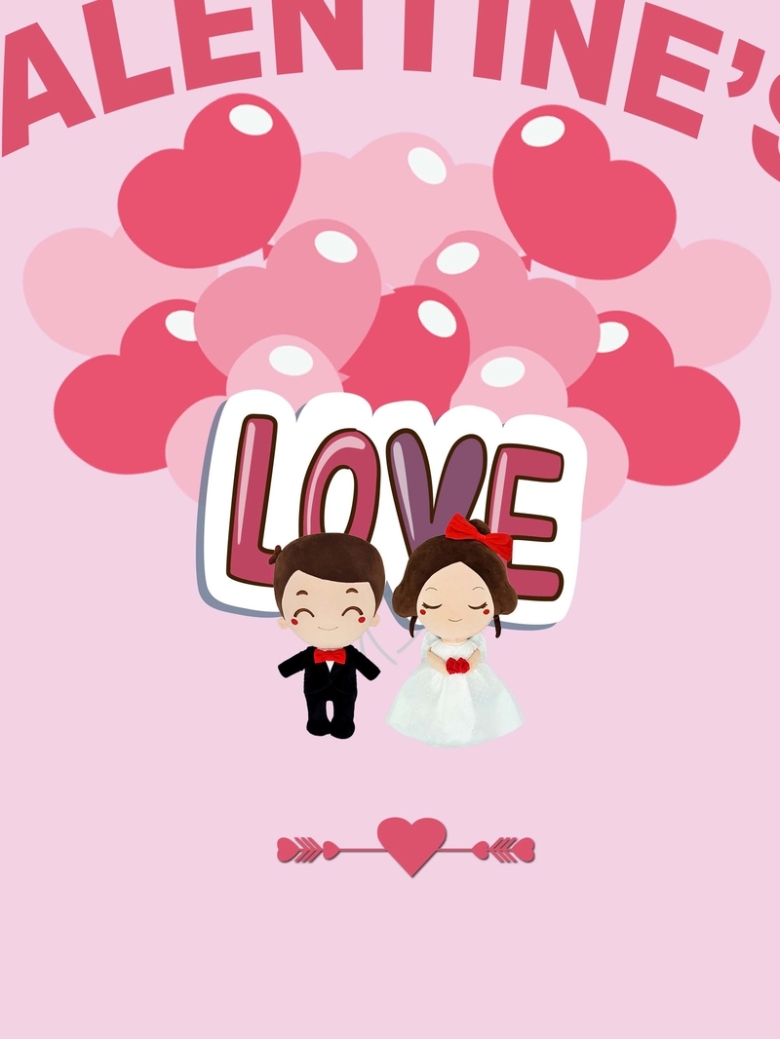 粉色可爱新人婚礼海报背景模板