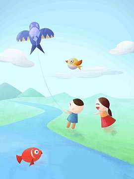 放风筝春游踏青海报背景模板