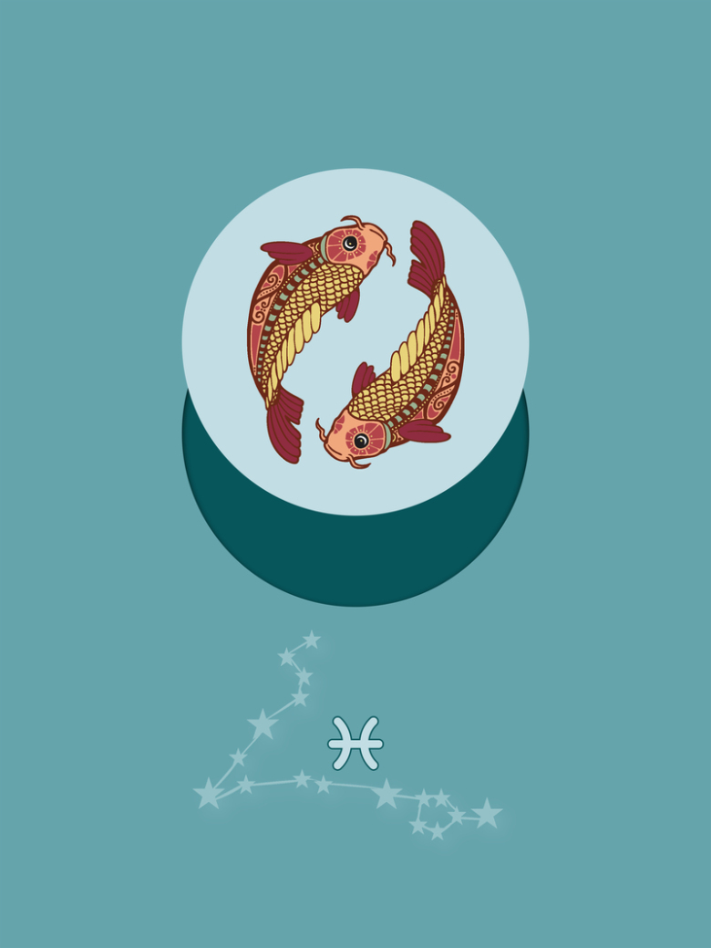 简约手绘十二星座双鱼座海报背景素材