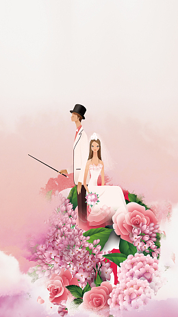 手绘卡通婚礼婚庆策划海报H5背景分层下载