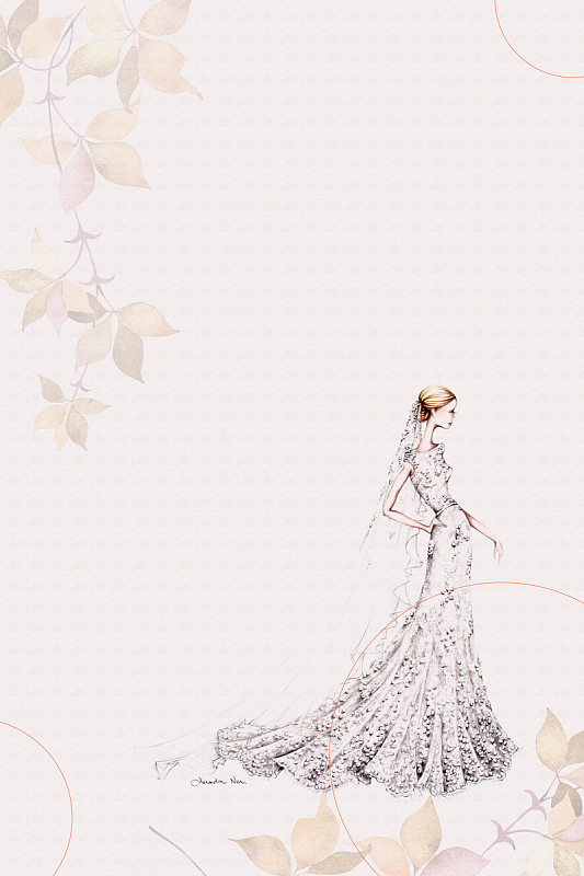 热门zise礼服模特卡通手绘背景素材图片