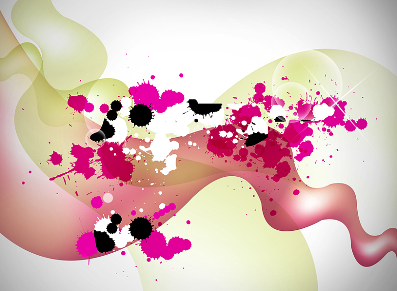 粉红液体感觉线条与黑色点状墨点组成的背景