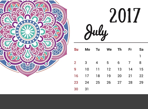 日历2017年7月挂历日期时间