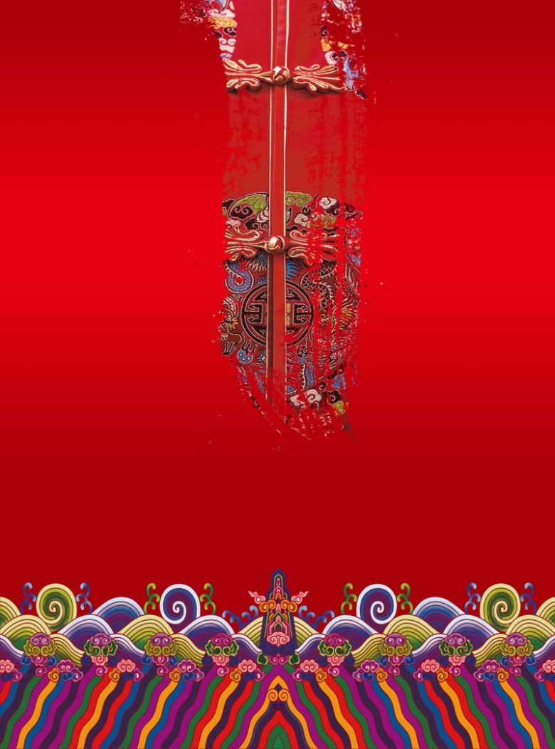 红色中式花纹海报背景模板