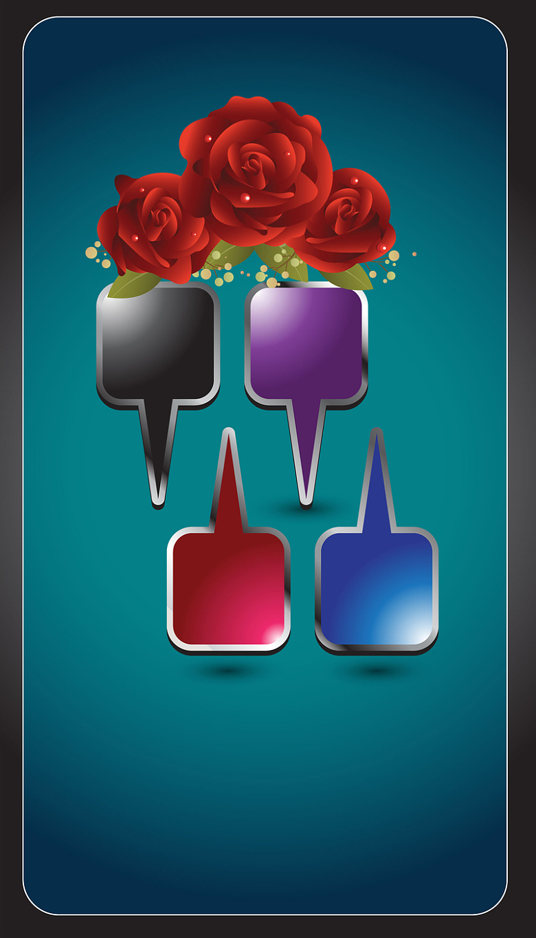 红色玫瑰花对话框标签促销海报背景