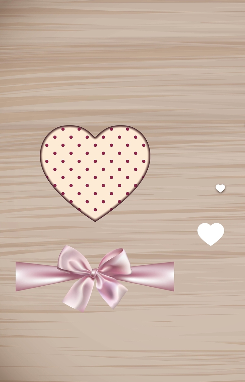 木板上的爱心和蝴蝶结背景素材