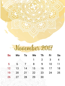 日历2017年11月挂历日期时间